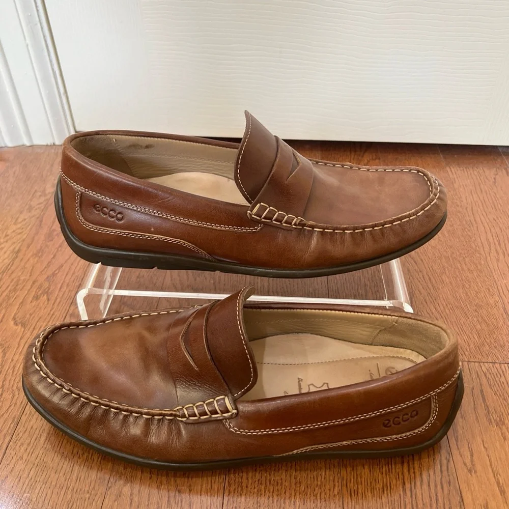 ECCO Mens Brown Leather Driving Penny Loafers Sz 44/10.5 Slip On Comfort Preppy - Picture 11 of 16